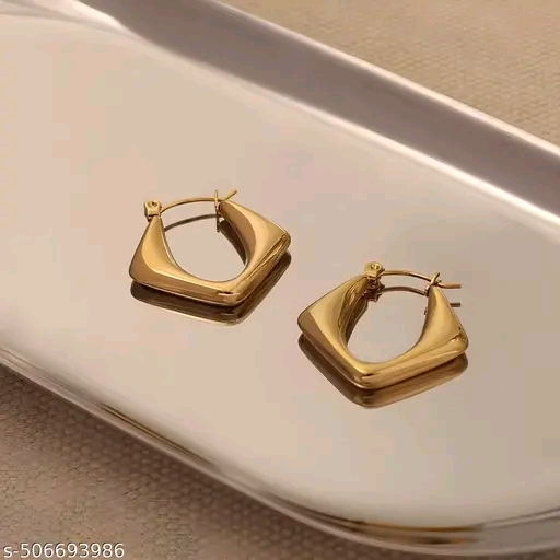 Karishma Kreations Stainless Steel Chunky Rhombus Hoop Earrings for Women Golden*