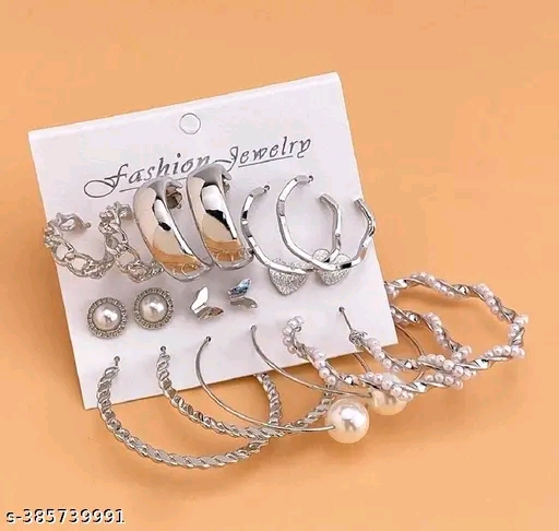 TheVineGirl Festival Special 9 Pair Earring Combo | Allure Silver Earring Combo | Stud Earring | Hoop Earring |