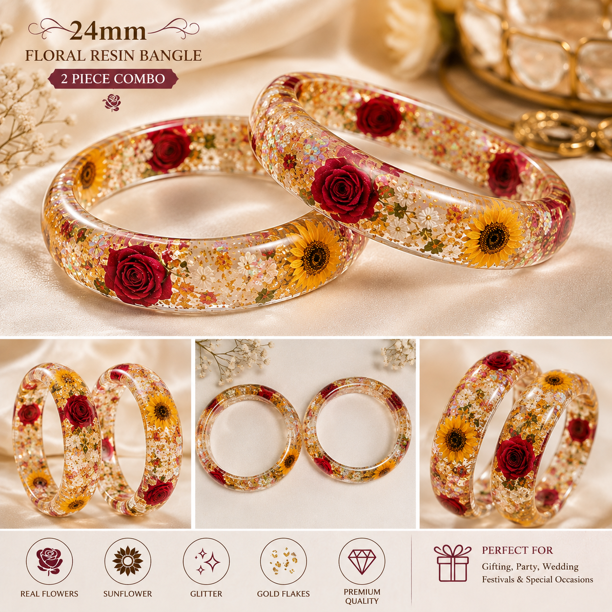 Floral Bloom 24mm Resin Bangle