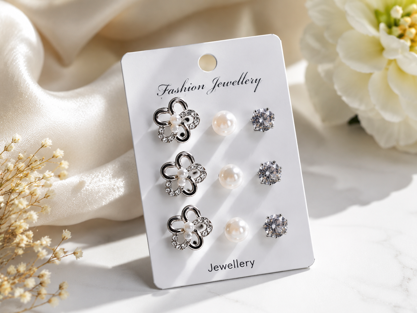Stylish Floral Pearl & Crystal Earrings Set of 3 for Women | Fashion Jewellery