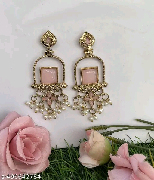 Latest Stylish Traditional Mehndi Polish Baby Pink Jhumka Earrings for Women & Girls*