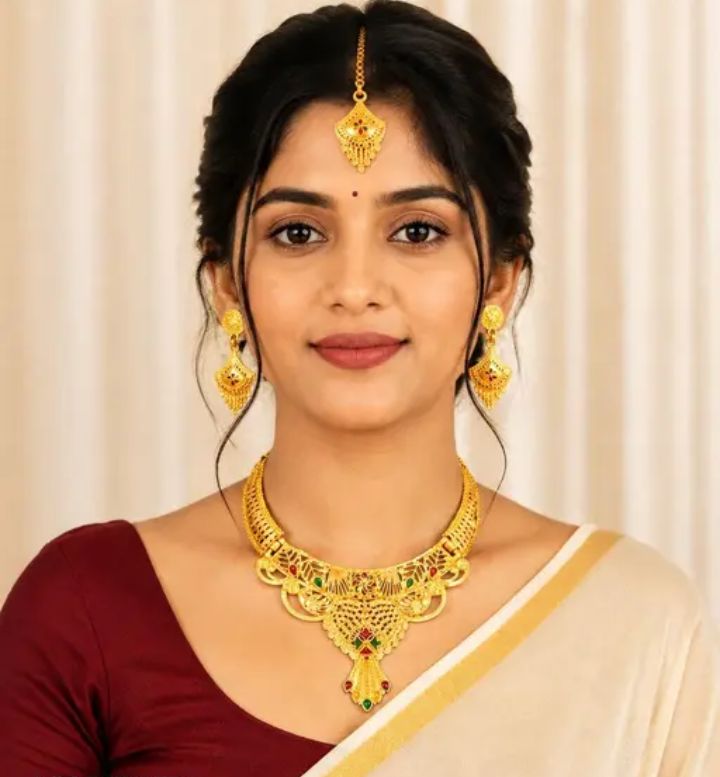 Shakti Luxe Traditional Gold Plated Necklace Set with Earrings & Maang Tikka for Women and Girls